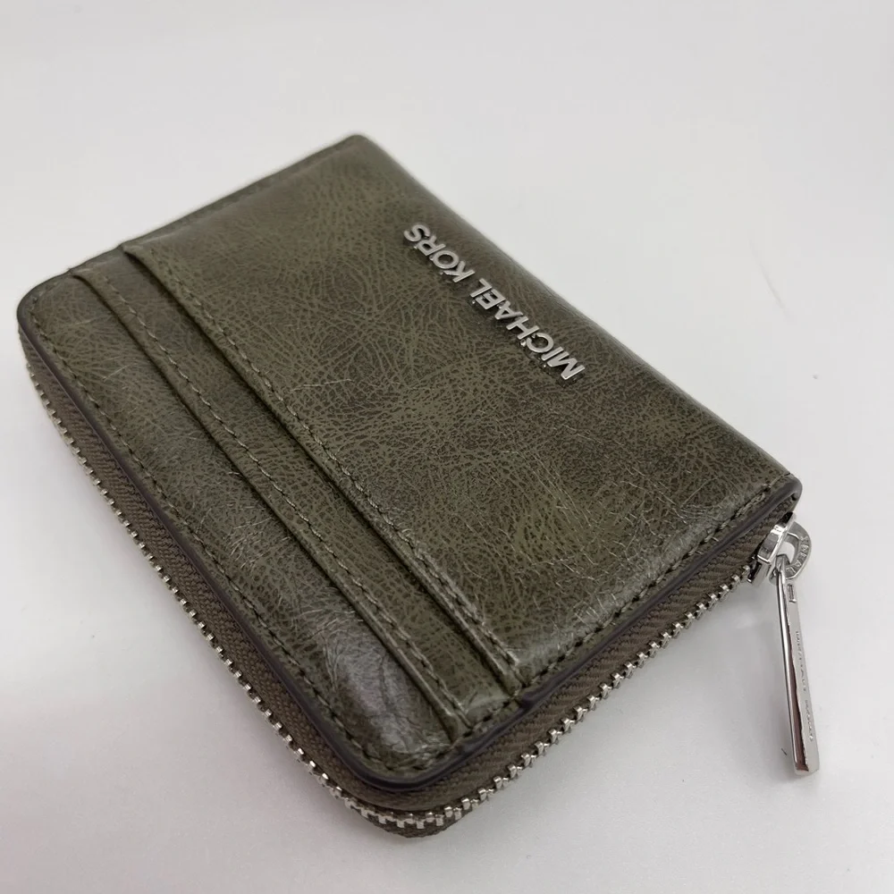 MICHAEL KORS Jet Set Medium Distressed Zip Around Card Case Olive NWT